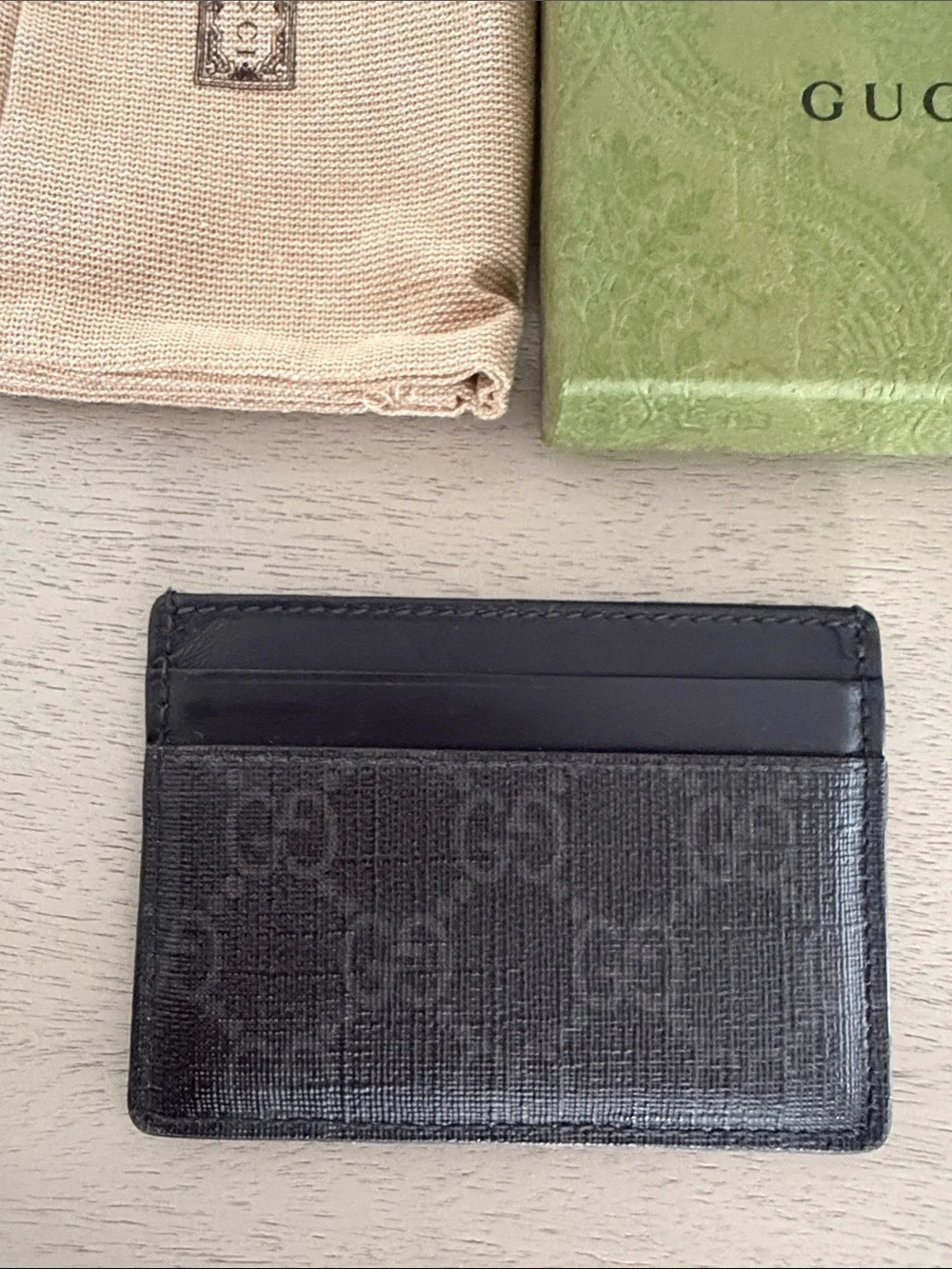 Gucci Black Leather Card Holder with Red & White Snake Motif